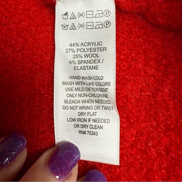 Adrienne Vittadini size small Red Cowl Neck Sweater with Turtleneck Style draped - Picture 4 of 8